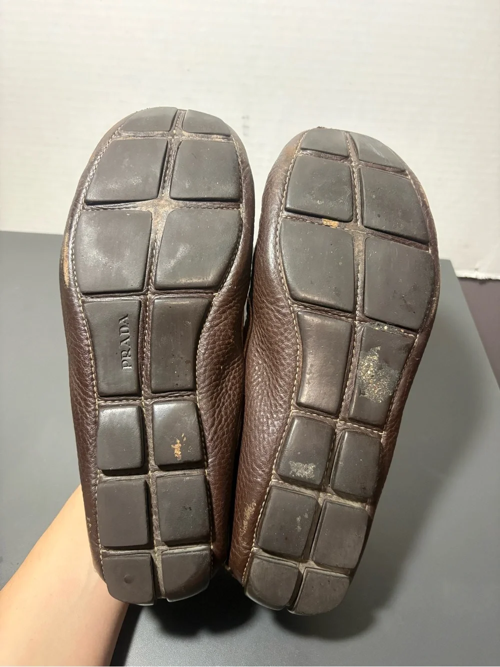 PRADA Brown Pebbled Leather Loafers